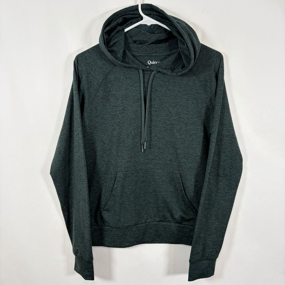 Quince Flowknit Lightweight Hoodie Womens Size Small Green Heathered Drawstring